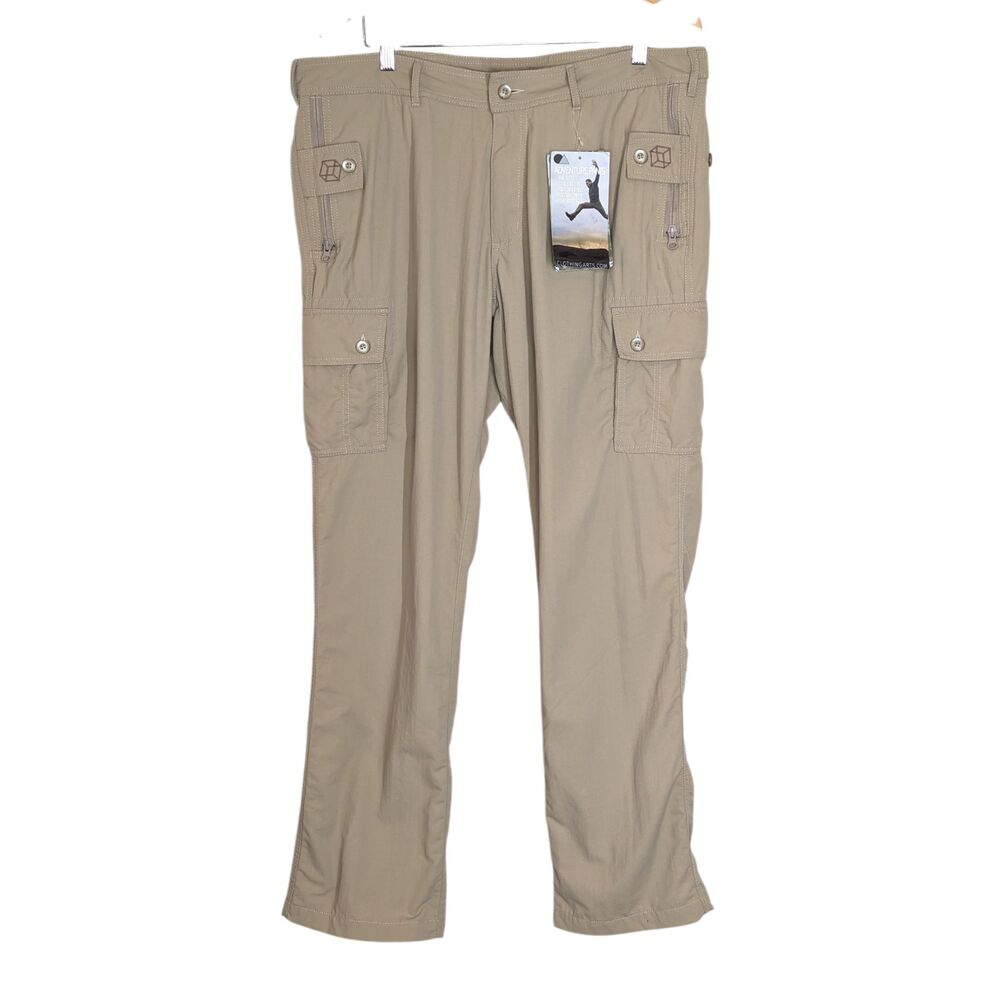 NWT Clothing Arts Pick-Pocket Proof Adventure Travel Pants Sz 36 Khaki Nylon